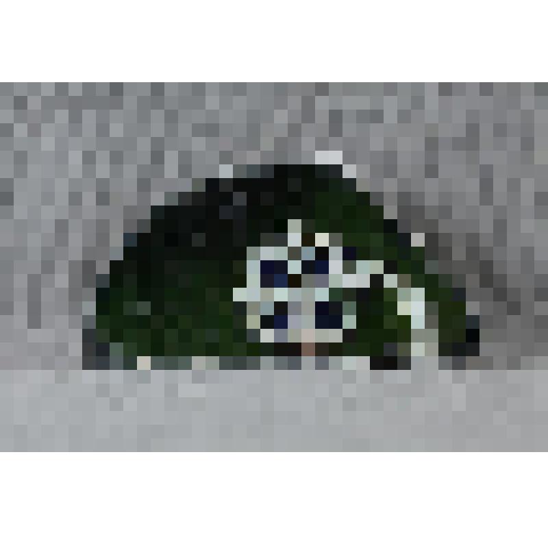 Изразец неправильной формы рельефный полихромный (левая часть фриза) с изображением цветка на изогнутом побеге; цвета: темно-зеленый, белый, кобальтовый. 
Камин керамический, разноцветный, по рис. худ. Врубеля на тему "Микула Селянинович и Вольга"