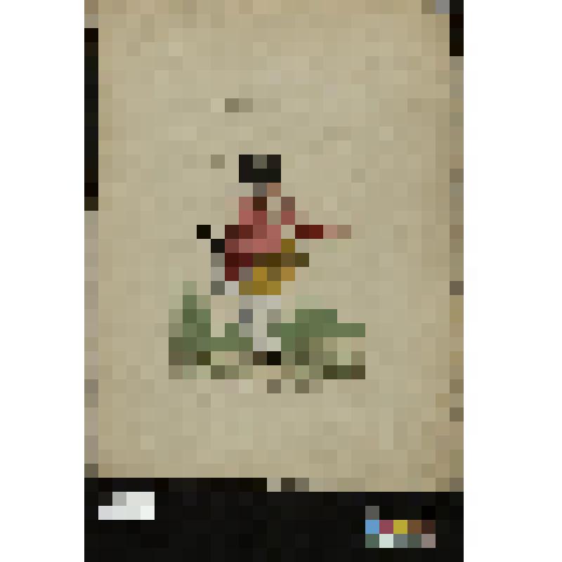 Карикатура. Толстяк стоит, держа правой рукой ружье у ноги, в левой руке у него часы