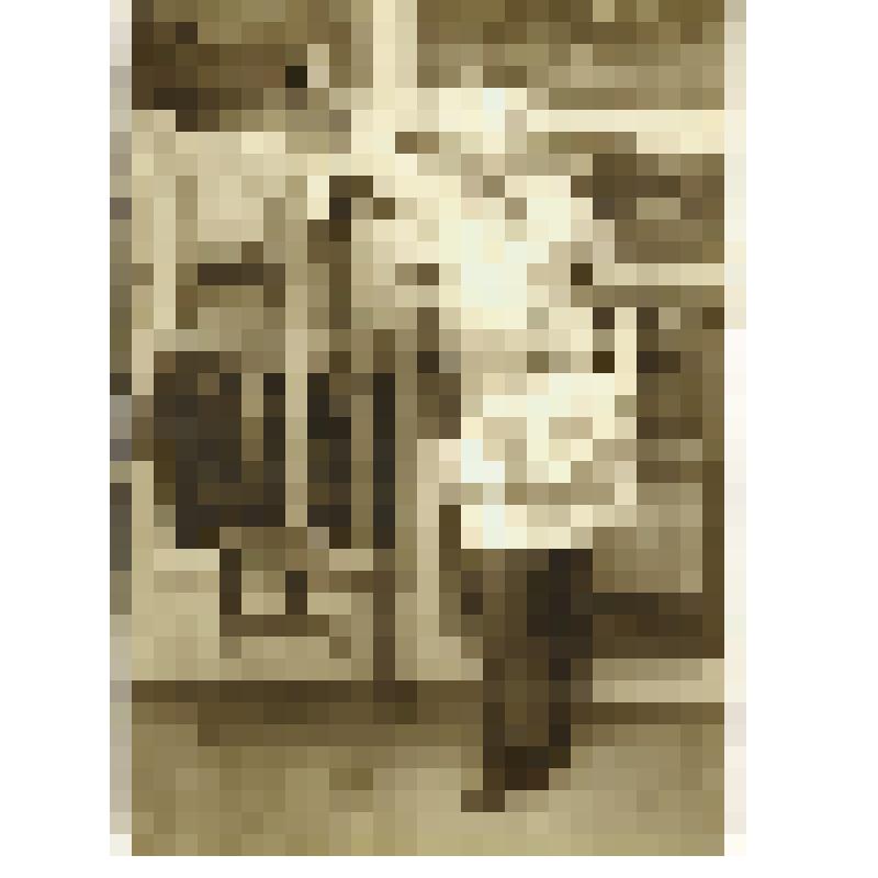 Фотография ч/б. П.М.Гречишкин в рабочей одежде готовит к открытию выставку авторских работ. Мечеть. г.Ставрополь, 20 в. Автор: Шаповалов В.Д