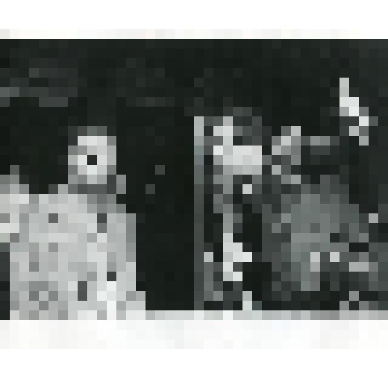 Фотография. Погрудно, фас, человек в рубище, рядом на стуле, профиль, сидит военный. "Исповедь" (Пост. Товстоногов. Худ. Крымов.). Москва, Драматический театр им. К.С.Станиславского (бывш. Оперно-драматическая студия)