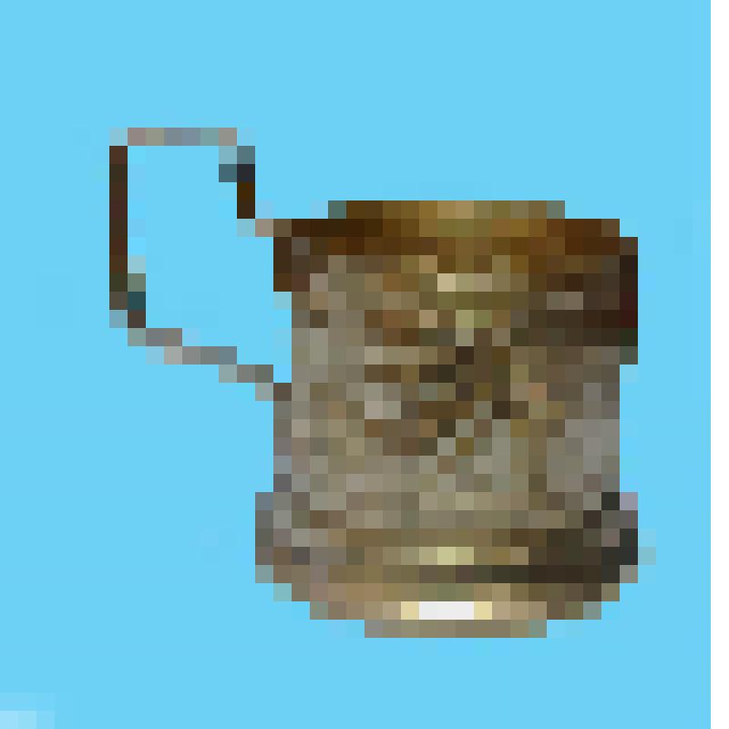 Посуда XIX-XX вв. Подстаканник "Виноградная гроздь", алюминиевый,  желтого цвета. Ручка "Семь бусин"