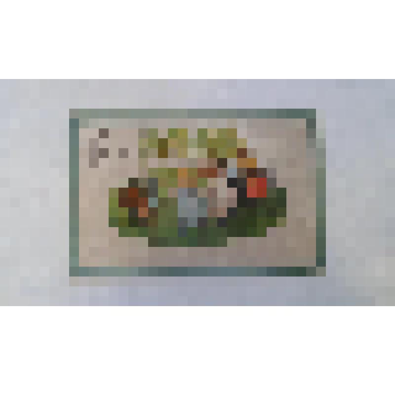 Открытка почтовая. Танцующие дети с жуками на зеленой лужайке с деревьями вдали