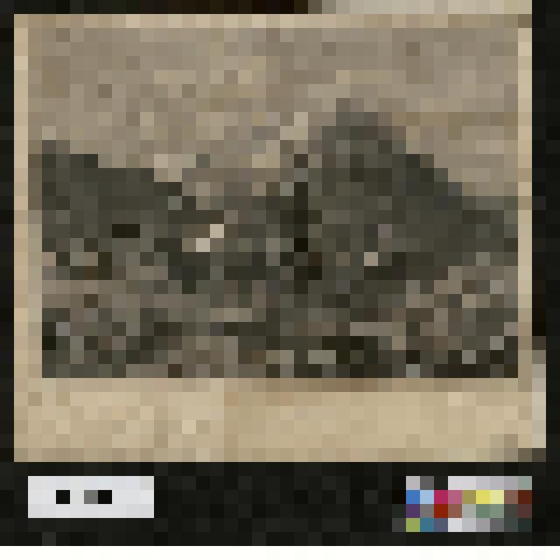 Вид Ингеболя: сельская местность в горах, на первом плане повозка запряженная двумя быками; за ней по дороге движется  крестный ход