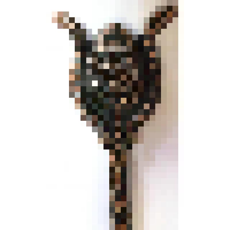 Ложка декоративная из металла цвета меди, чаша каплевидная с рельефным узором, черен витой, на конце черена украшение в виде цветка (тюльпан, лилия?), с пластмассовой вставкой красного цвета