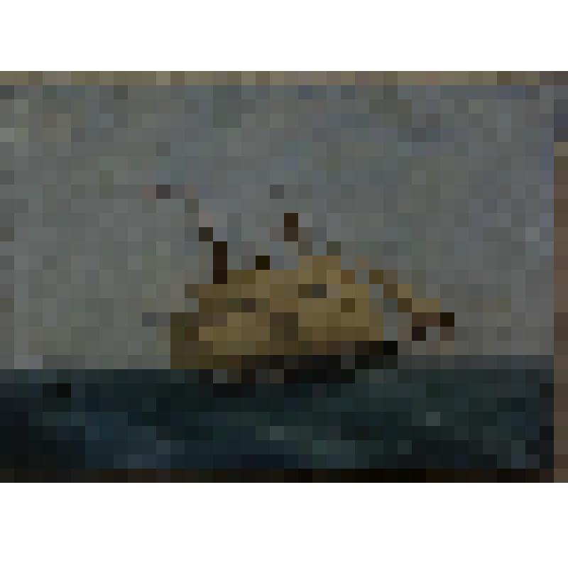 Военный 16-пушечный корабль в море. Картина