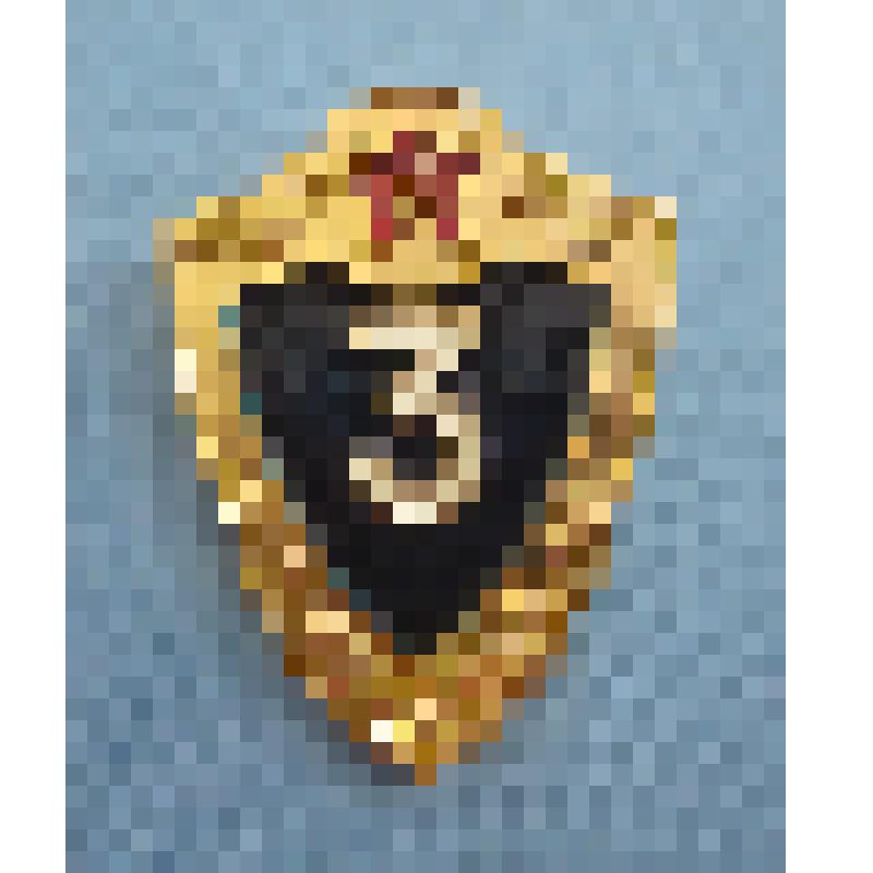 Знак.  Щит золотистого цвета, внизу и вверху щита лавровые ветви