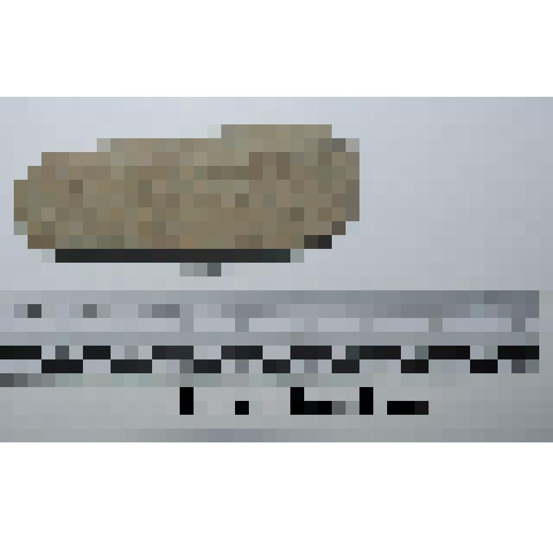 Орудие из галечного скола удлинённой формы, на узком конце следы сколов