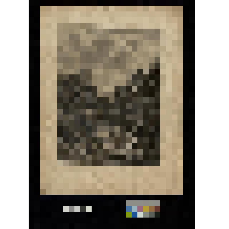 Вид горного водопада, в глубине - дом, слева на скале - замок