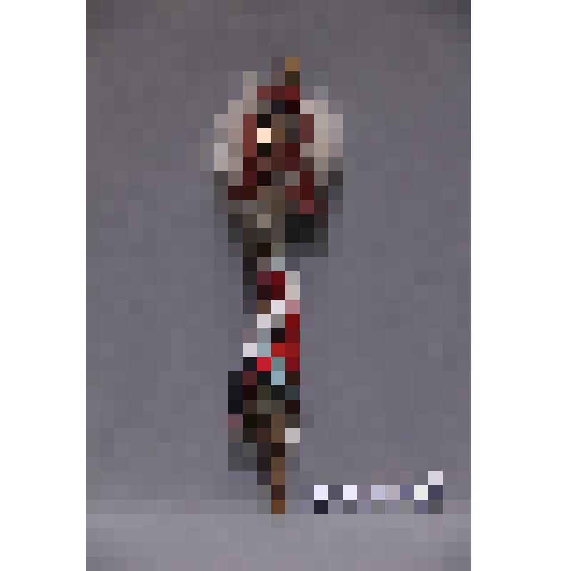 коллекция В.Ф. Лагодича. «Навершие обрядового жезла». Изготовлено в виде фигурки из скрученного дерева. Лицо изготовлено из медной пластины, головной убор из белого меха и красной кожи. К деревянной основе привязаны 4 чаламы (белого, голубого, красного, ч