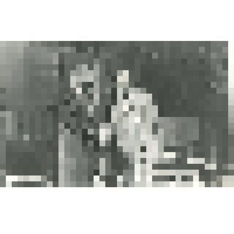 Фотография. Сцена. Рапсиля Месроповна - Ж. Нерсисян - стоит, поколенно, 3/4 влево, в очках, в плаще, в левой руке - сумка и зонт, правой - жмет руку Прошу Прошичу - А. Сатросян - стоит поколенно, чуть вправо. "Школьная комедия" (пост. З. Татинцян, худ. Г