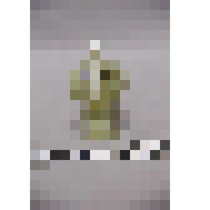 коллекция В.Ф. Лагодича. Талисман каменный стоящий, выполнен в виде головы человека. Янусовидный, с одной стороны лицо объемное с глазами из камня черного цвета, с другой плоское с бородой. Камень бледно зеленого цвета