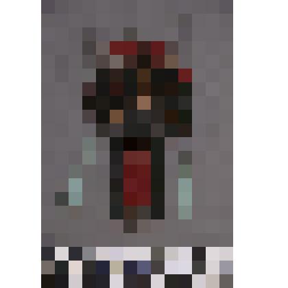 коллекция В.Ф. Лагодича. Талисман на металлической пластине в виде лица человека. С прорезанными глазами и ртом. Брови изготовлены из меха. 2 серьги в виде пластин с геометрическим орнаментом. С обратной стороны наклеена ткань красного цвета