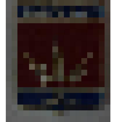 Значок- герб города  Шушенское красно- синего цвета