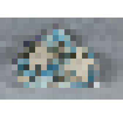 Изразец неправильной формы рельефный полихромный (левая часть панно) с изображением фрагмента рубахи (левая рука) Микулы Селяниновича; цвета: светло-охристый, лазурный, сиреневый, бледно-голубой. 
Камин керамический, разноцветный, по рис. худ. Врубеля на